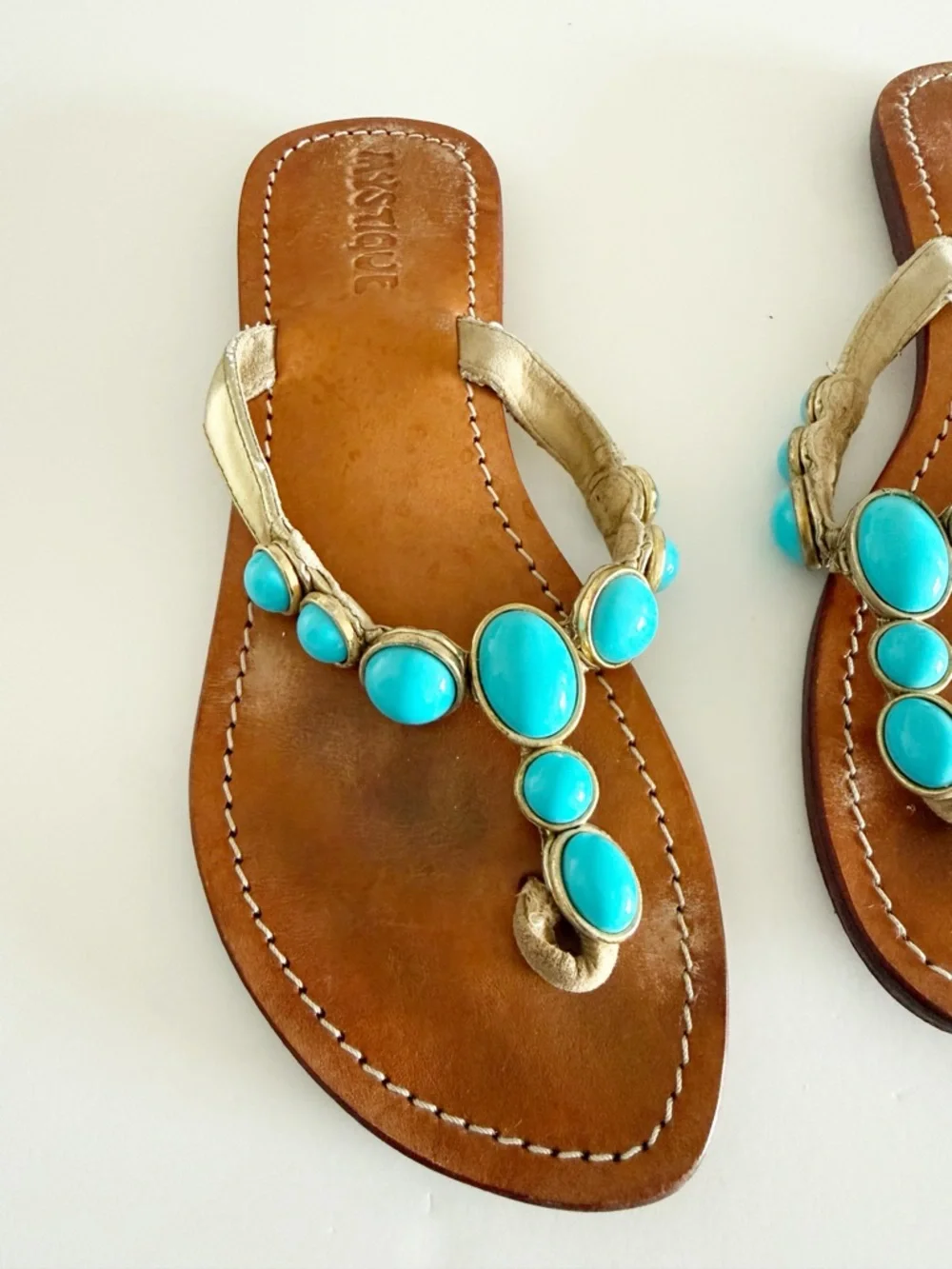 Vintage Y2K Mystique Boutique Stone Thong Sandals Size 8 - Picture 6 of 12